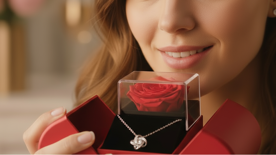 Heart-Shaped Red Rose Jewelry Box Necklace – Romantic Gift for Wife or Girlfriend | Christmas & Anniversary Surprise