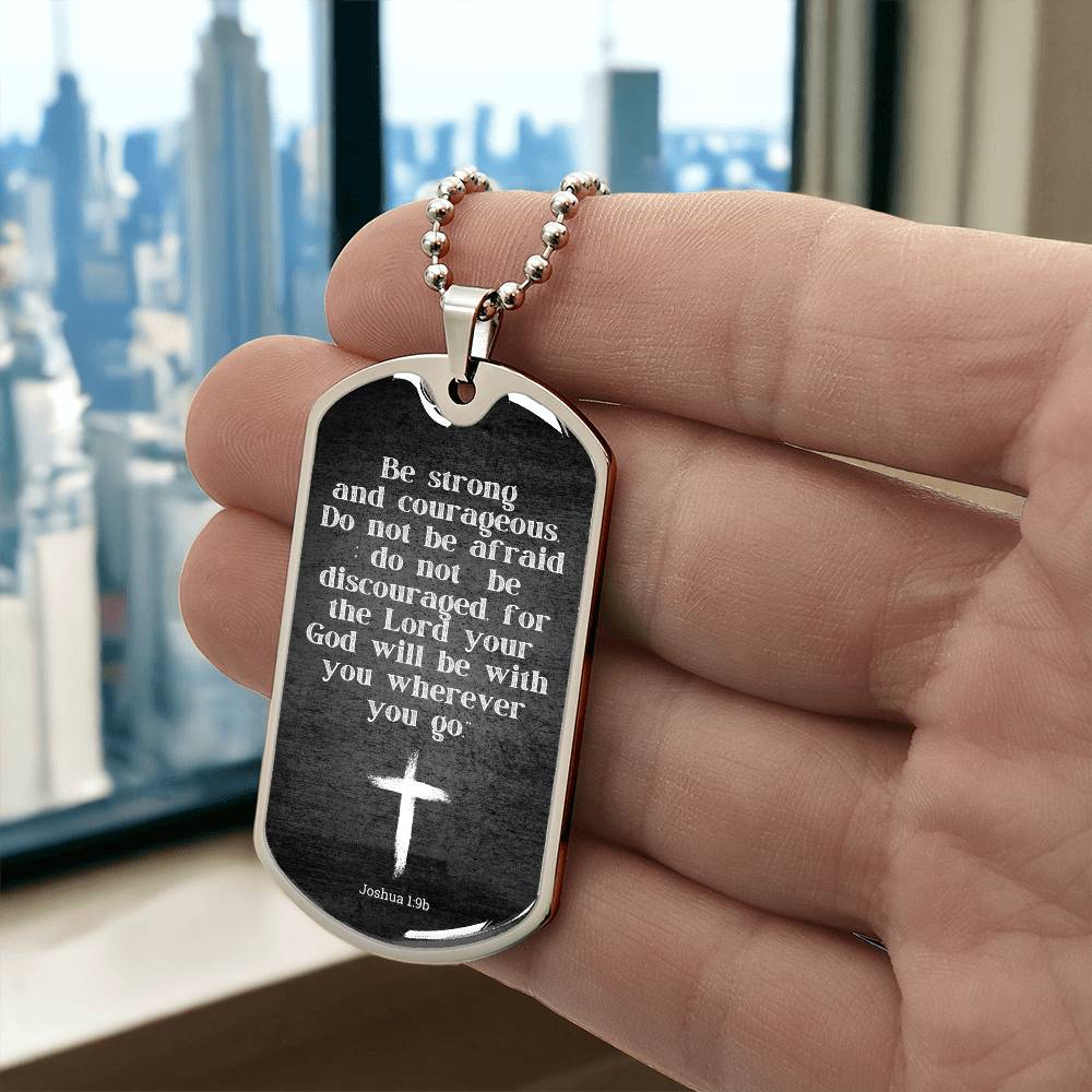Inspiration Jewelry for Him, Joshua 1:9, Courageous Dog Tag Necklace for Men, Bible Gift for Men, Inspirational Gift for Son, Nephew, Godson