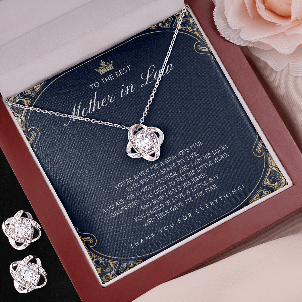 Mother-in-Law Gift | Love Knot Necklace & Earring Set | Mother's Day & Birthday Jewelry Gift for Mom-in-Law