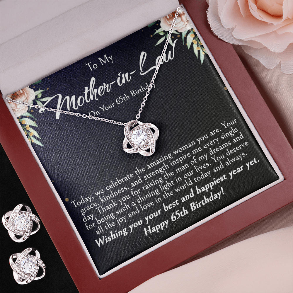 Mother-in-Law 65th Birthday Gift | Love Knot Necklace & Earring Set | Elegant Jewelry Gift for Mom-in-Law