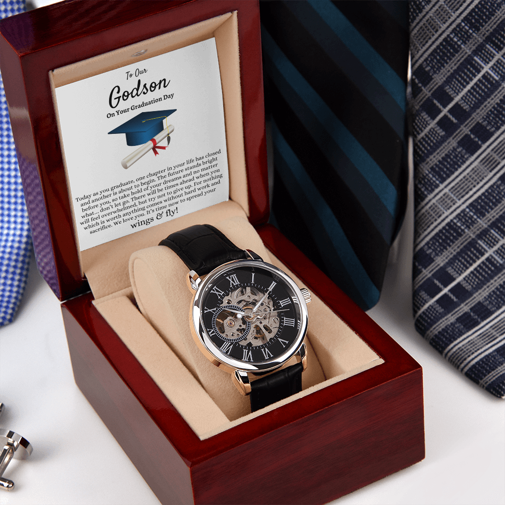 Godson Graduation Gift from Godparents, Best Graduation Gift for Godson, Men's Openwork Watch, Class of 2026, Godson Gift