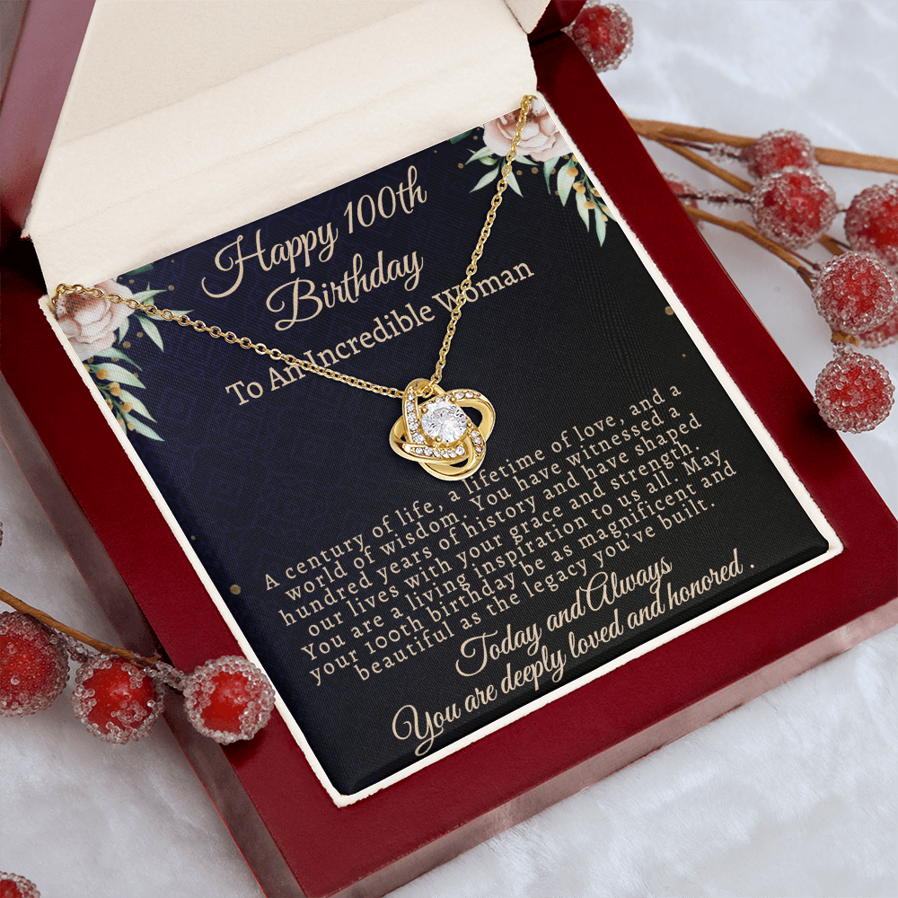 To My Legandary 100-Year-Old Woman | Centenarian 100th Birthday Gift | Elegant Love Knot Necklace