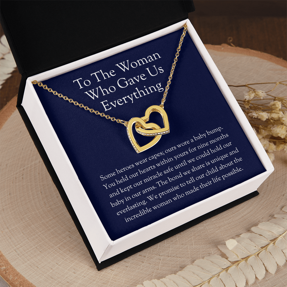 To The Woman Who Gave Us Everything - Surrogate Thank You Gift | "Our Hero Wore a Baby Bump" Necklace