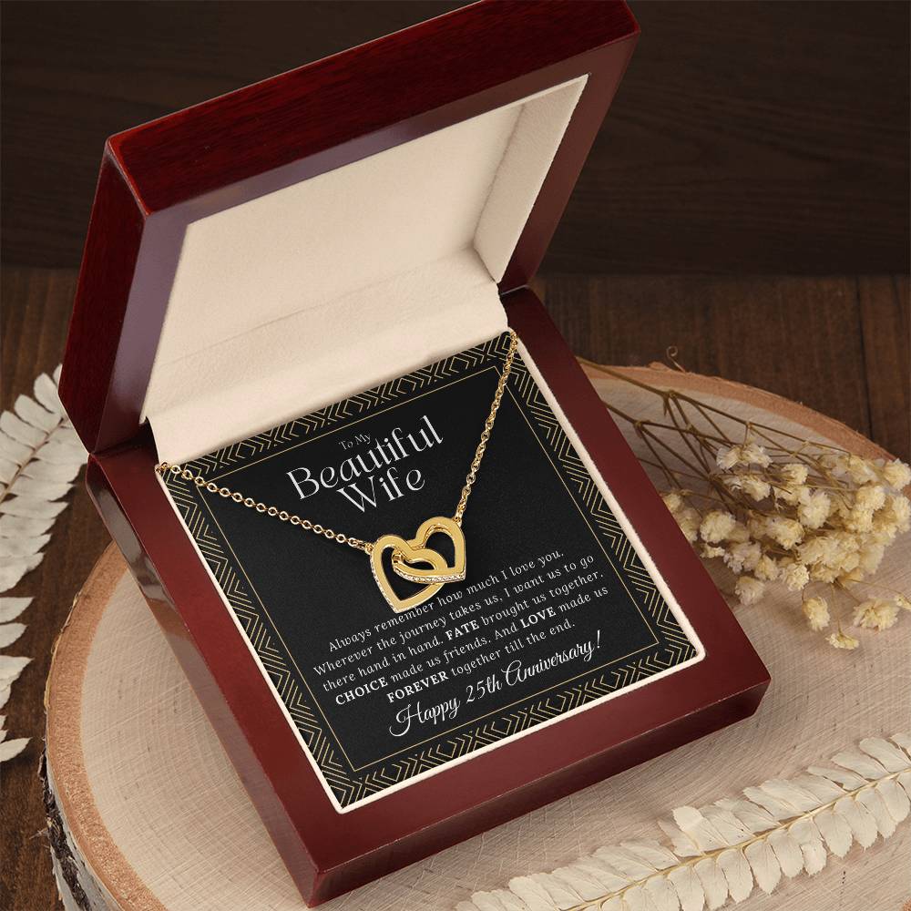 25 Year Anniversary Gift For Wife - Interlocking Hearts Necklace