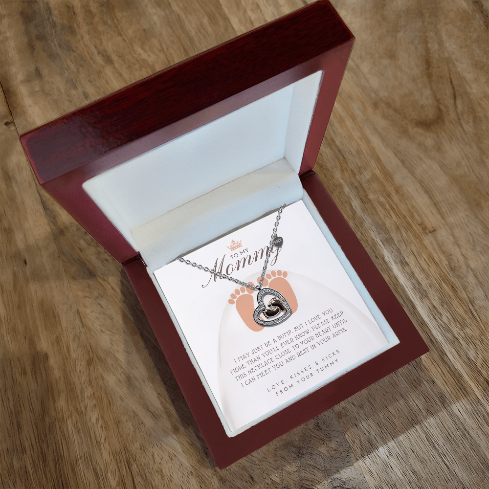 To My Mommy Necklace Gift from Baby Bump, Heart Footprint Pendant for Expectant Mom, New Mom Birthday Christmas Gift, Meaningful Mommy To Be Jewelry