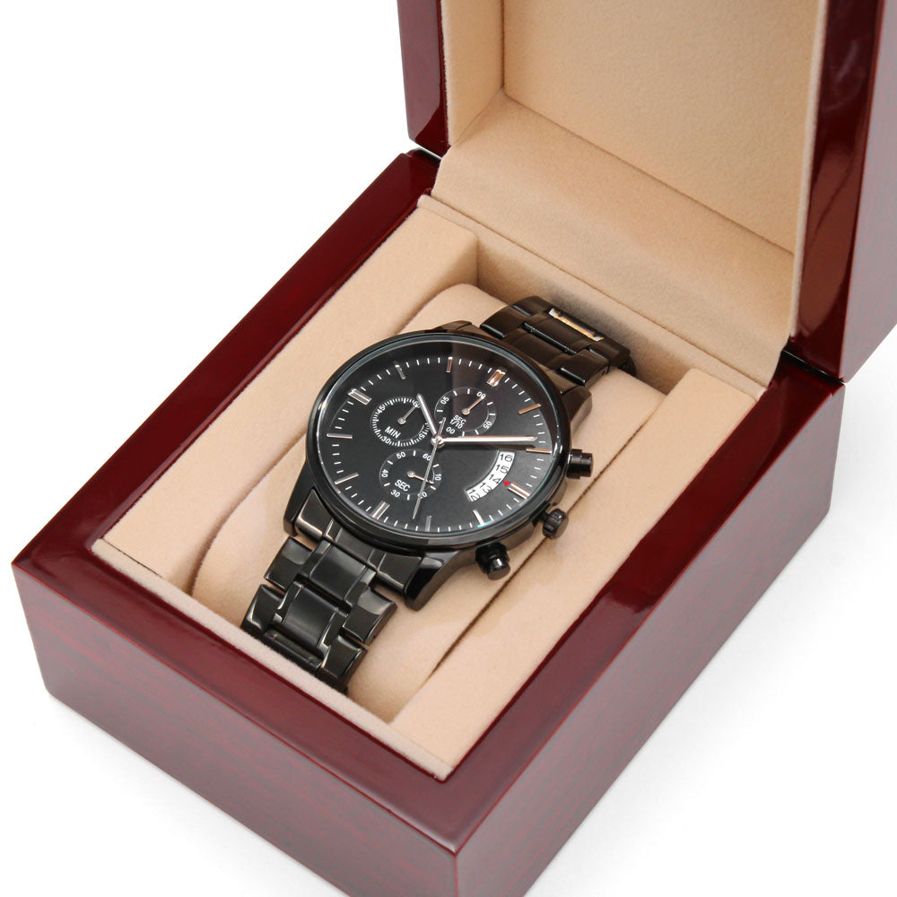Cancer Survivor Watch for Men - Engraved Design Black Chronograph Watch