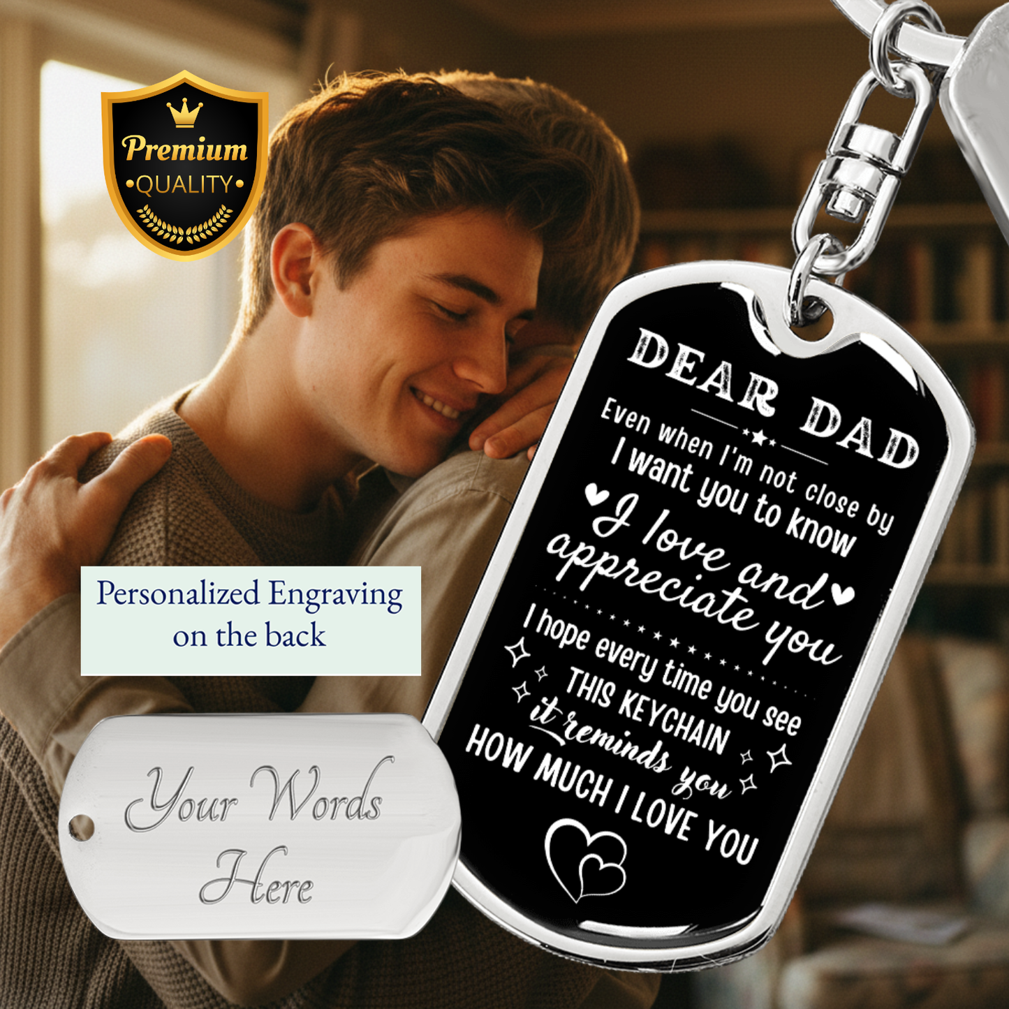 Father's Day Gift for Dad from Daughter Son Personalized Dad Keychain Custom Keyring, To My Dad Gift, Birthday Christmas Father's Day, Step Dad