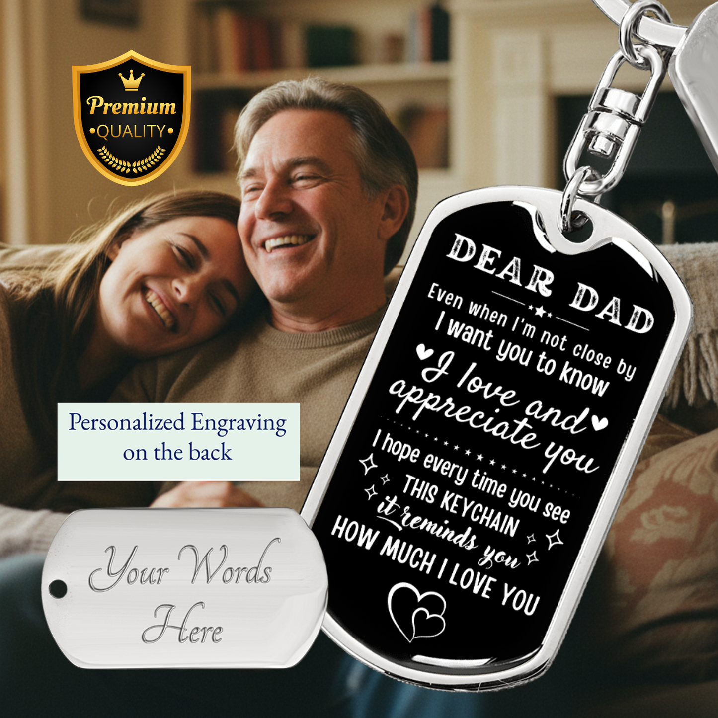 Father's Day Gift for Dad from Daughter Son Personalized Dad Keychain Custom Keyring, To My Dad Gift, Birthday Christmas Father's Day, Step Dad