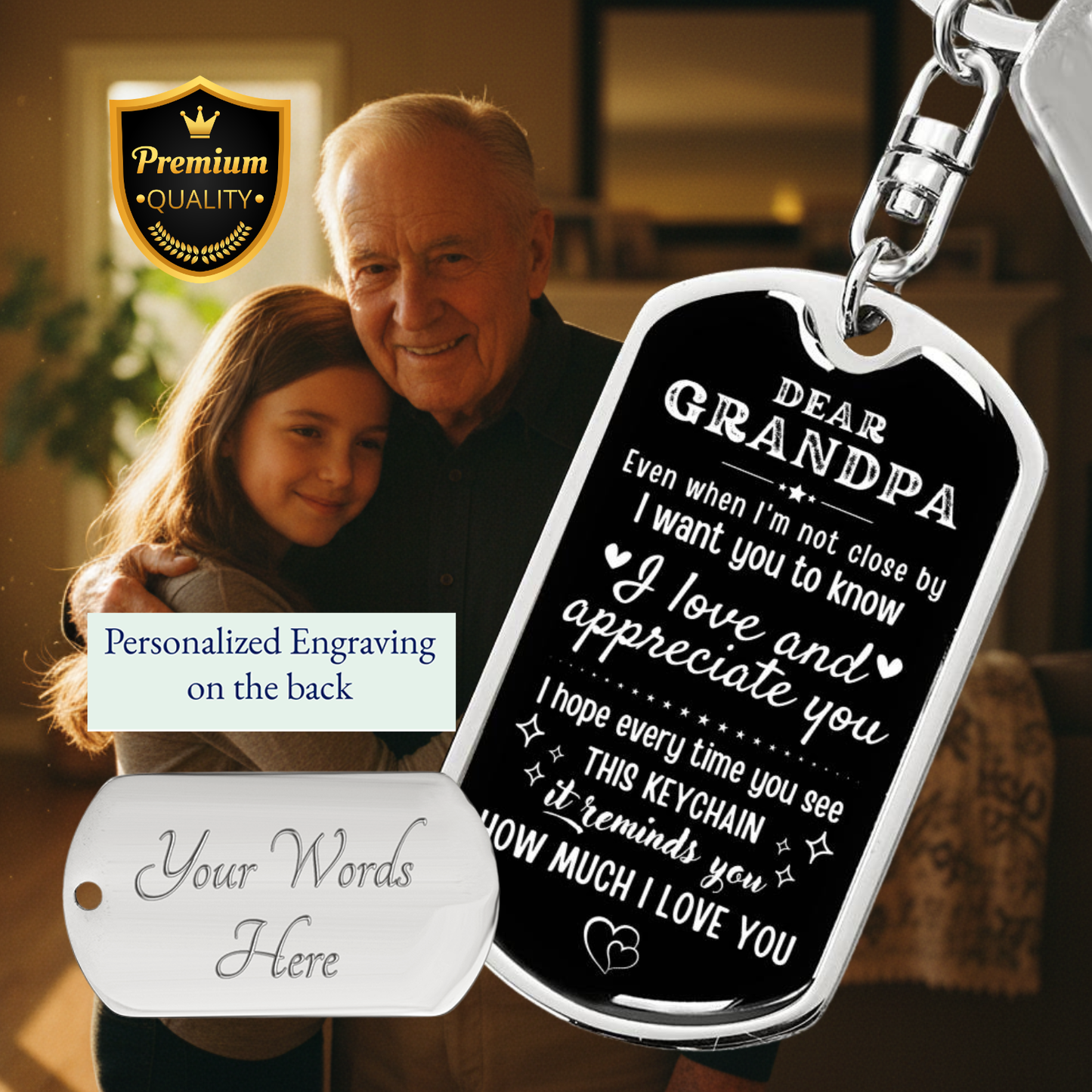 Personalized Grandpa Keychain, Father's Day Gift for Grandad, Custom Dear Grandpa Keyring, Birthday Gift for Grandfather