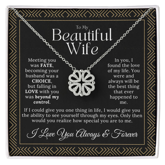 "Meeting You Was Fate" Necklace for Wife - 2-in-1 Magnetic Heart Clover, Romantic Anniversary & Birthday Gift with Sentimental Message Card