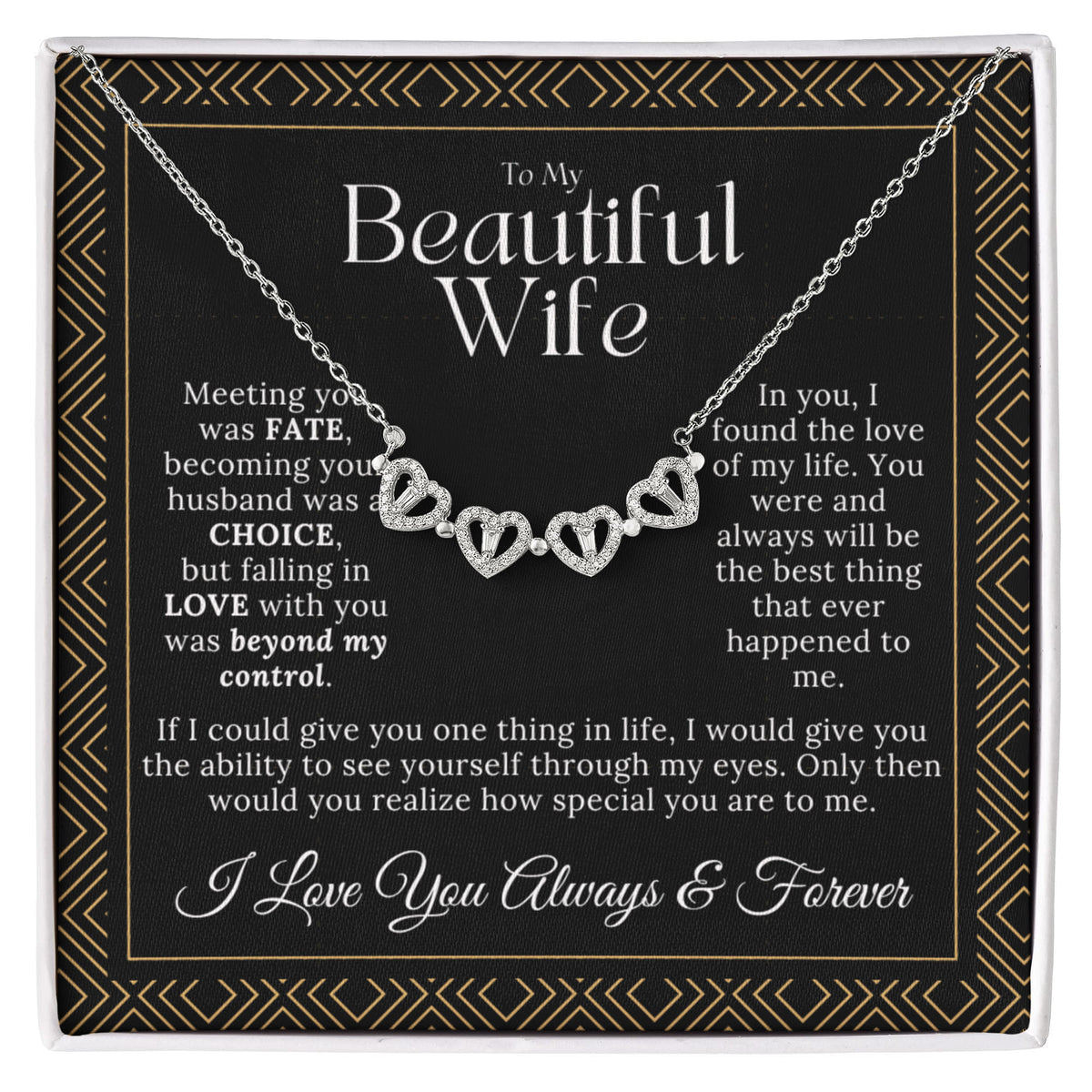 "Meeting You Was Fate" Necklace for Wife - 2-in-1 Magnetic Heart Clover, Romantic Anniversary & Birthday Gift with Sentimental Message Card