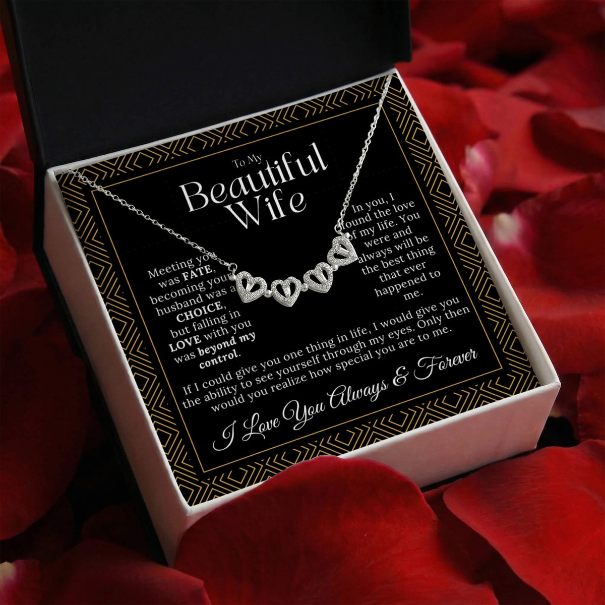 "Meeting You Was Fate" Necklace for Wife - 2-in-1 Magnetic Heart Clover, Romantic Anniversary & Birthday Gift with Sentimental Message Card