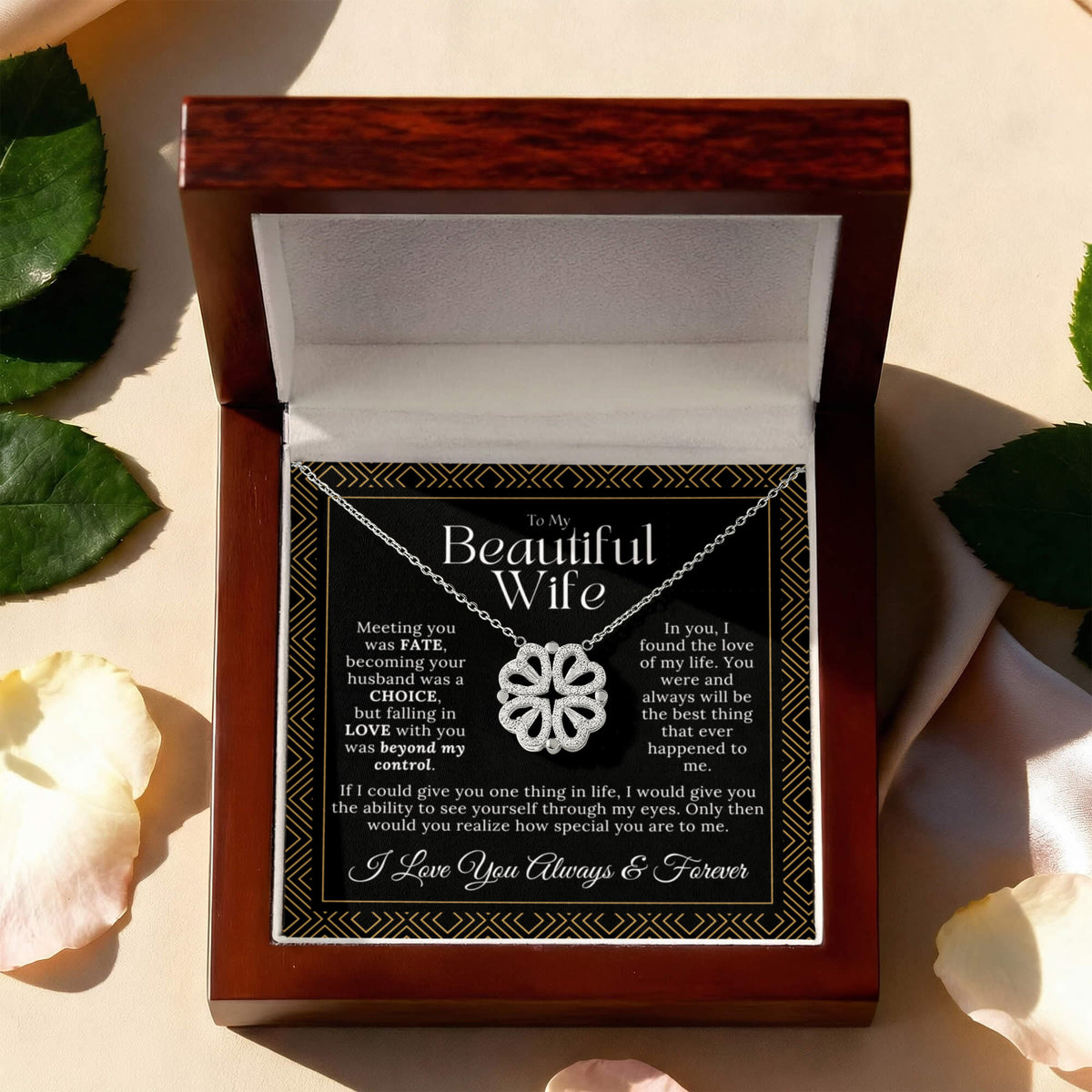 "Meeting You Was Fate" Necklace for Wife - 2-in-1 Magnetic Heart Clover, Romantic Anniversary & Birthday Gift with Sentimental Message Card