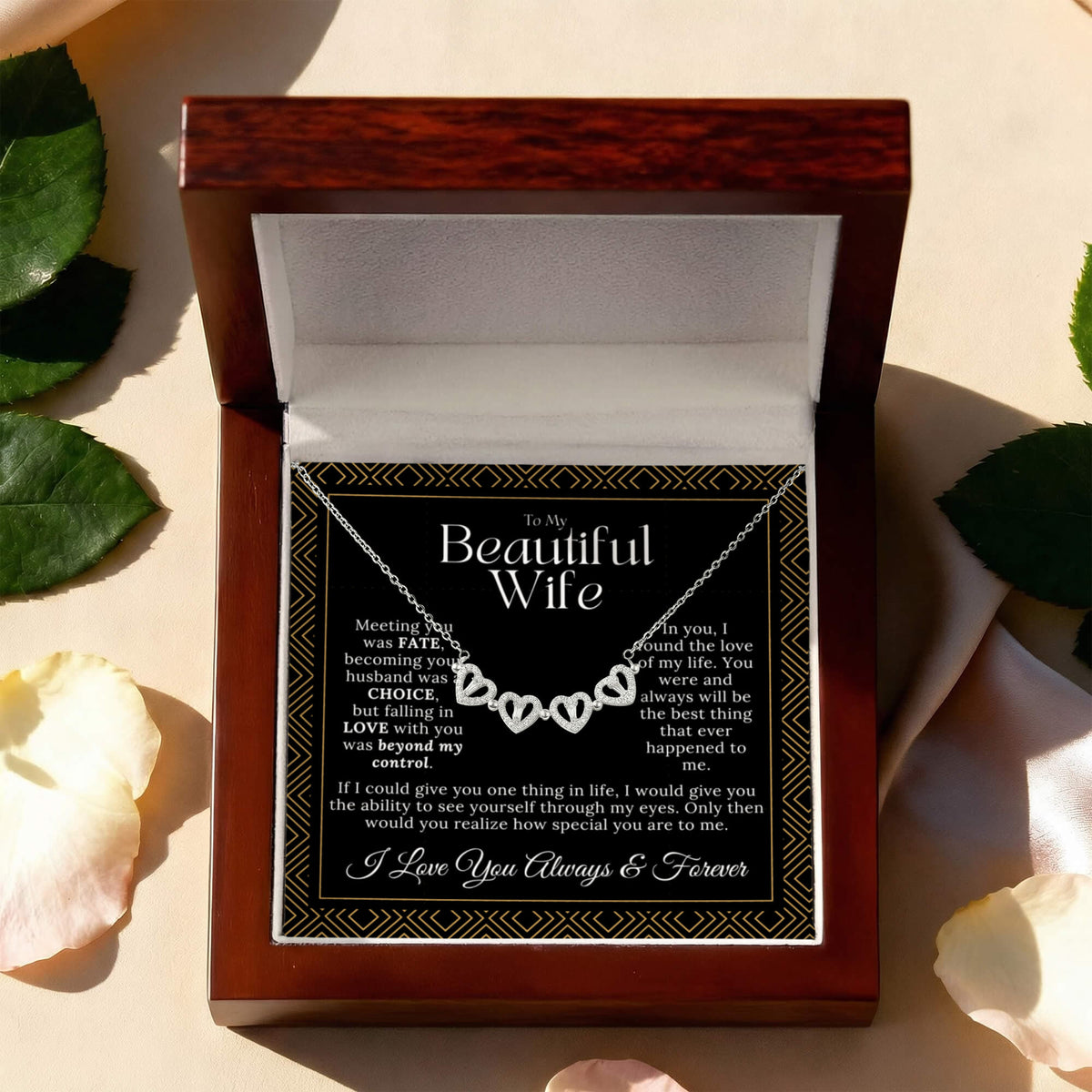 "Meeting You Was Fate" Necklace for Wife - 2-in-1 Magnetic Heart Clover, Romantic Anniversary & Birthday Gift with Sentimental Message Card