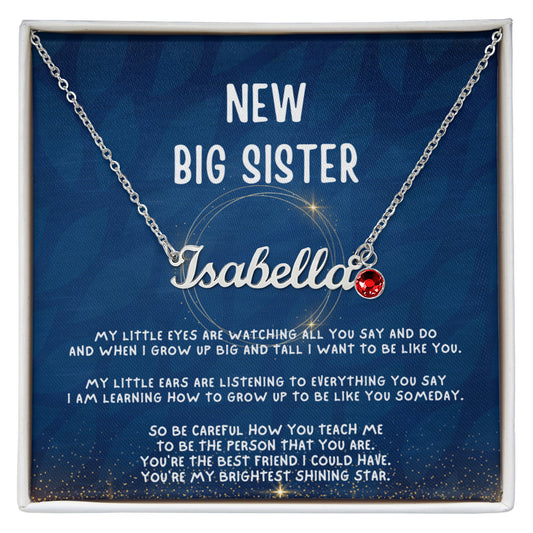Personalized New Big Sister Gift, Custom Name Necklace with Birthstone, Big Sister Jewelry from New Baby, Promoted to Big Sister Keepsake, Sibling Gift