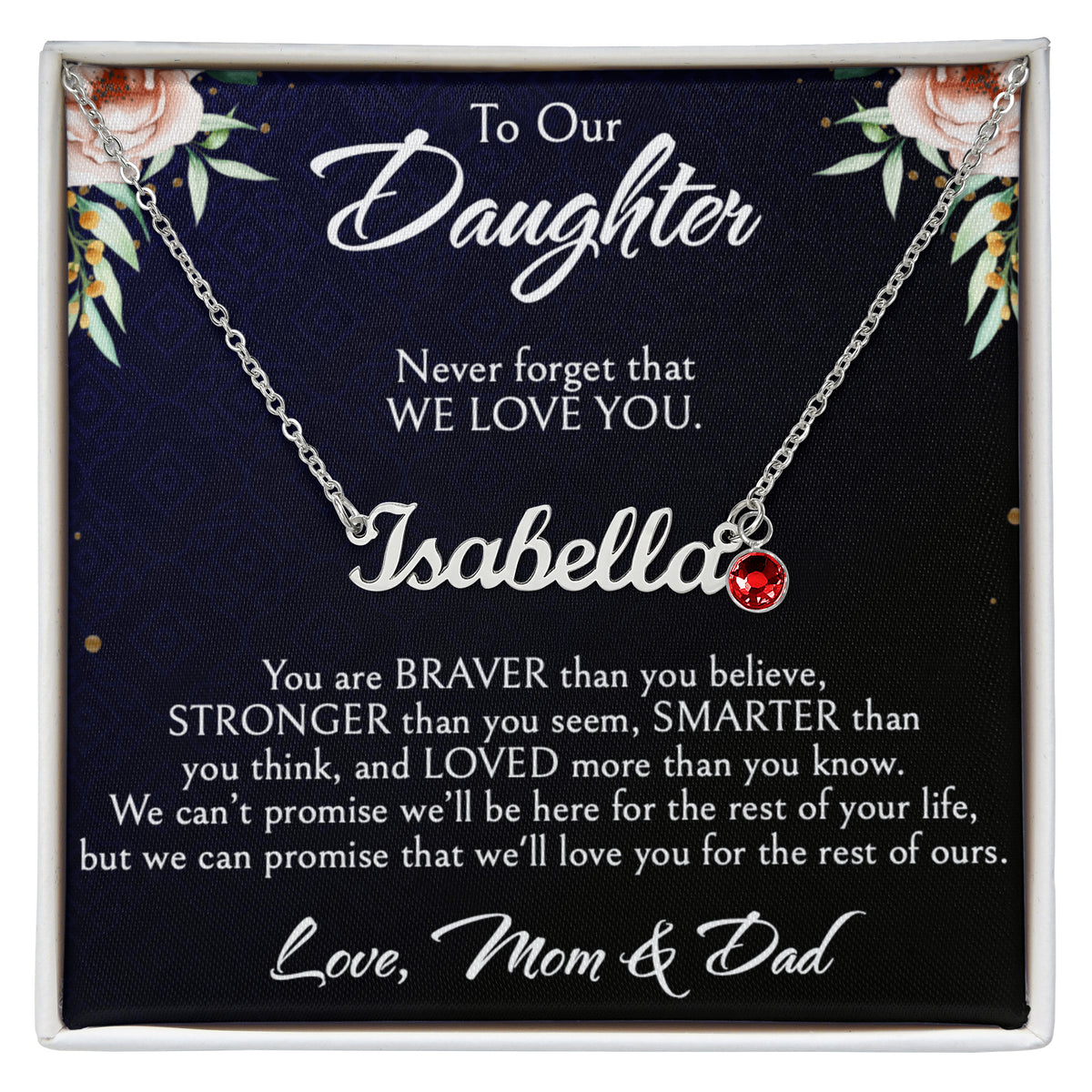 To Our Daughter Name Necklace, Personalized Birthstone Gift from Mom and Dad, Custom Name Jewelry for Daughter Birthday or Christmas