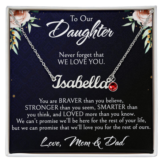 To Our Daughter Name Necklace, Personalized Birthstone Gift from Mom and Dad, Custom Name Jewelry for Daughter Birthday or Christmas