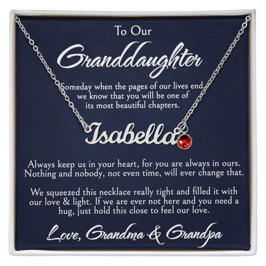 To Our Granddaughter Necklace, Custom Name with Birthstone, Birthday, Graduation, Christmas Gift From Grandma & Grandpa