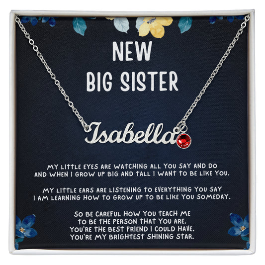 Personalized New Big Sister Gift, Custom Name Necklace with Birthstone, Big Sister Jewelry from New Baby, Promoted to Big Sister Keepsake, Sibling Gift