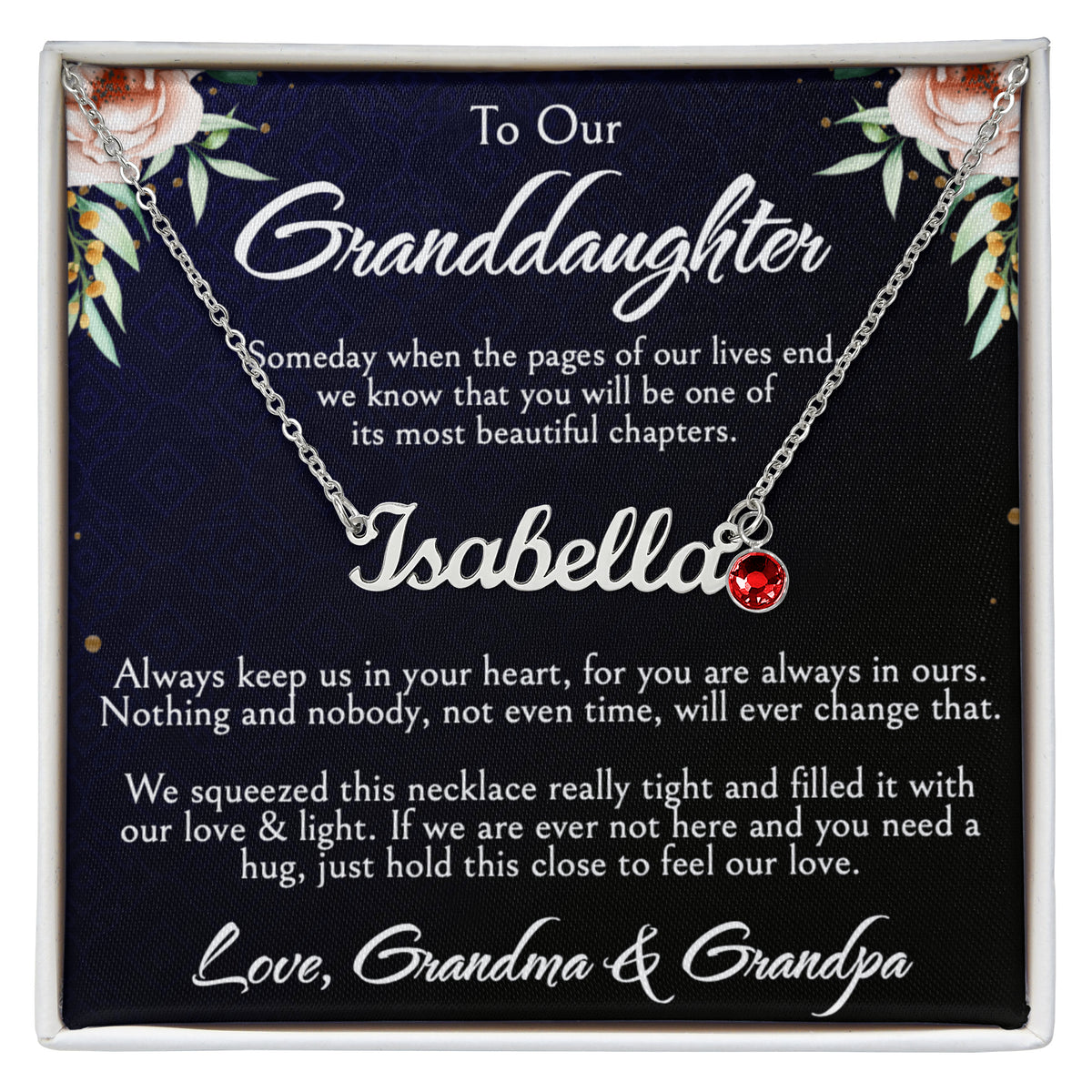 To Our Granddaughter Necklace, Custom Name with Birthstone, Birthday, Graduation, Christmas Gift From Grandma & Grandpa, Jewelry with LED Box & Message Card