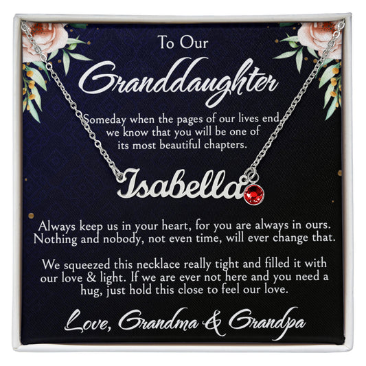 To Our Granddaughter Necklace, Custom Name with Birthstone, Birthday, Graduation, Christmas Gift From Grandma & Grandpa, Jewelry with LED Box & Message Card
