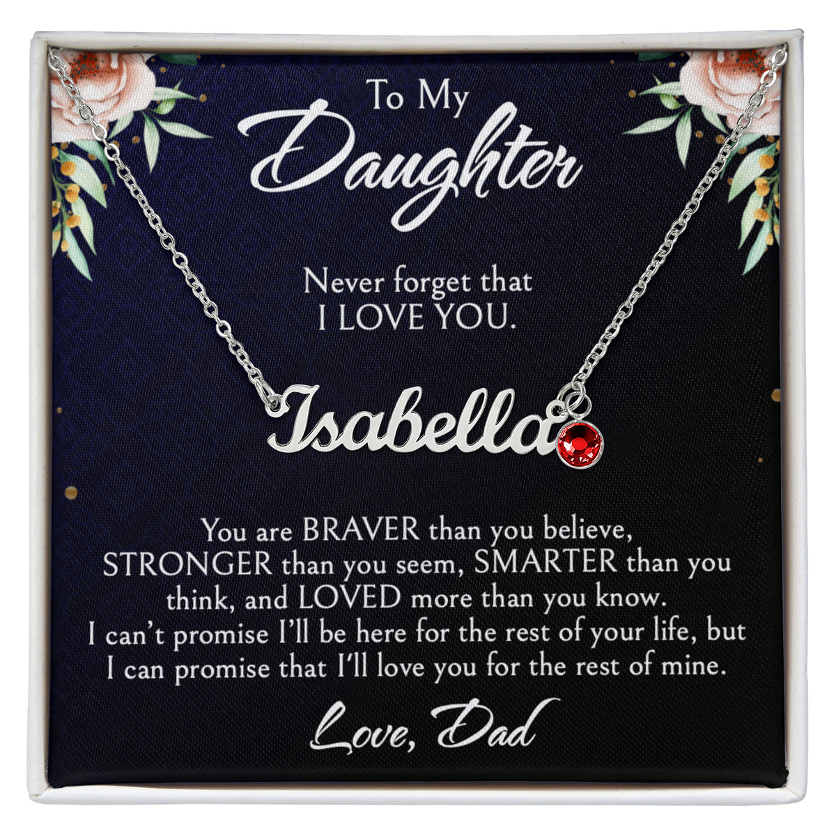 Custom Name Necklace for Daughter from Dad, Personalized Birthday Gift for Daughter, Unique Name Jewelry with Birthstone, Special Christmas Present