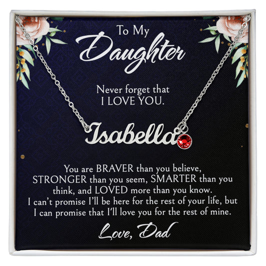 Custom Name Necklace for Daughter from Dad, Personalized Birthday Gift for Daughter, Unique Name Jewelry with Birthstone, Special Christmas Present