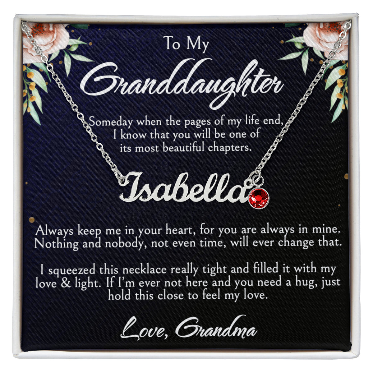 Custom Name Necklace with Birthstone, Personalised Granddaughter Gift, Birthday, Graduation, Christmas, Mother's Day Gift From Grandma, Jewelry with Message Card & LED Box