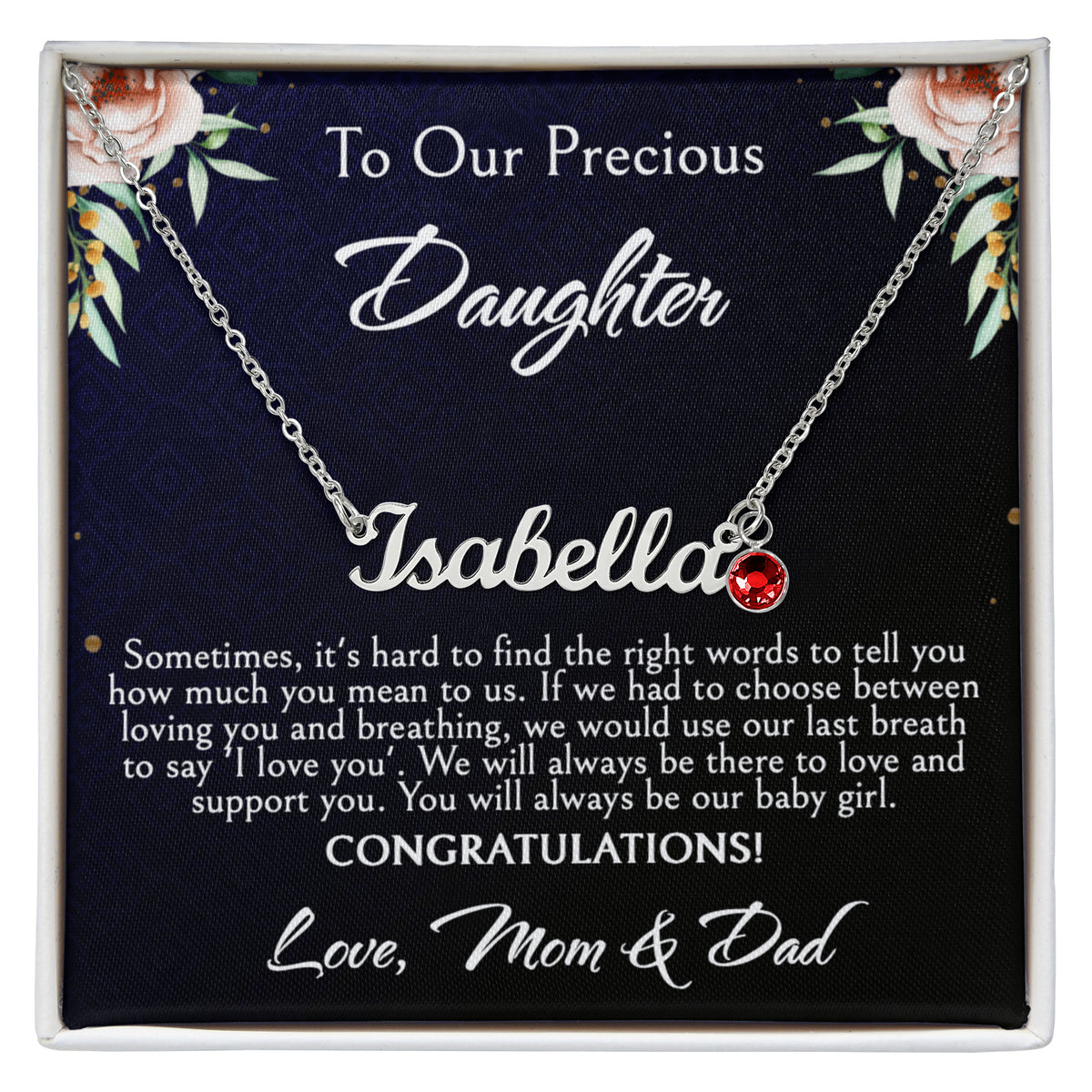 To Our Precious Daughter Custom Name Necklace, Sentimental Gift for Daughter, Heartfelt Message Jewelry, Birthday or Graduation Surprise