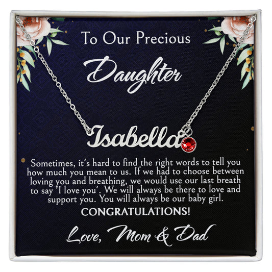 To Our Precious Daughter Custom Name Necklace, Sentimental Gift for Daughter, Heartfelt Message Jewelry, Birthday or Graduation Surprise