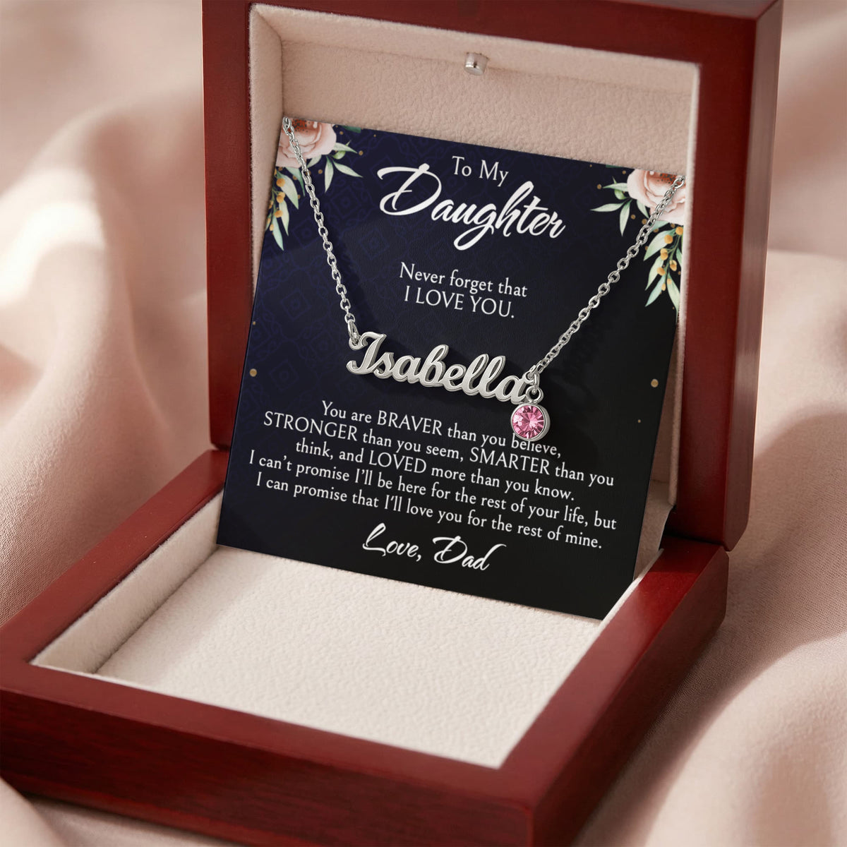 Custom Name Necklace for Daughter from Dad, Personalized Birthday Gift for Daughter, Unique Name Jewelry with Birthstone, Special Christmas Present