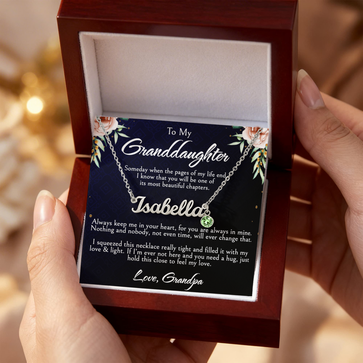 To My Granddaughter Necklace, Custom Name & Birthstone - Personalized Birthday, Graduation, Christmas Gift From Grandpa