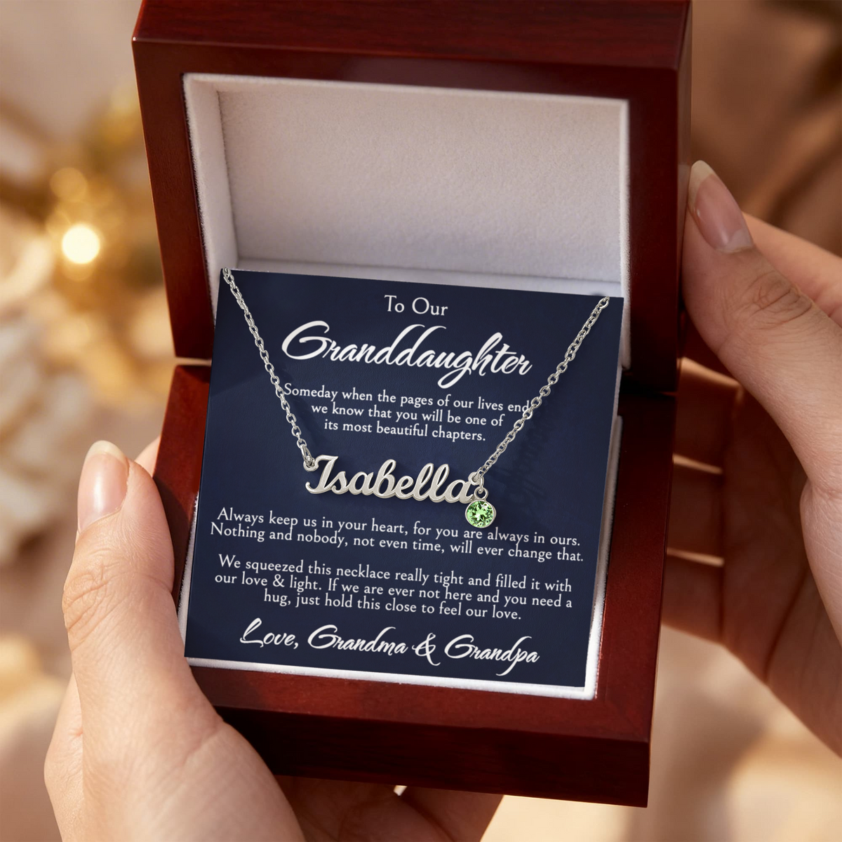 To Our Granddaughter Necklace, Custom Name with Birthstone, Birthday, Graduation, Christmas Gift From Grandma & Grandpa