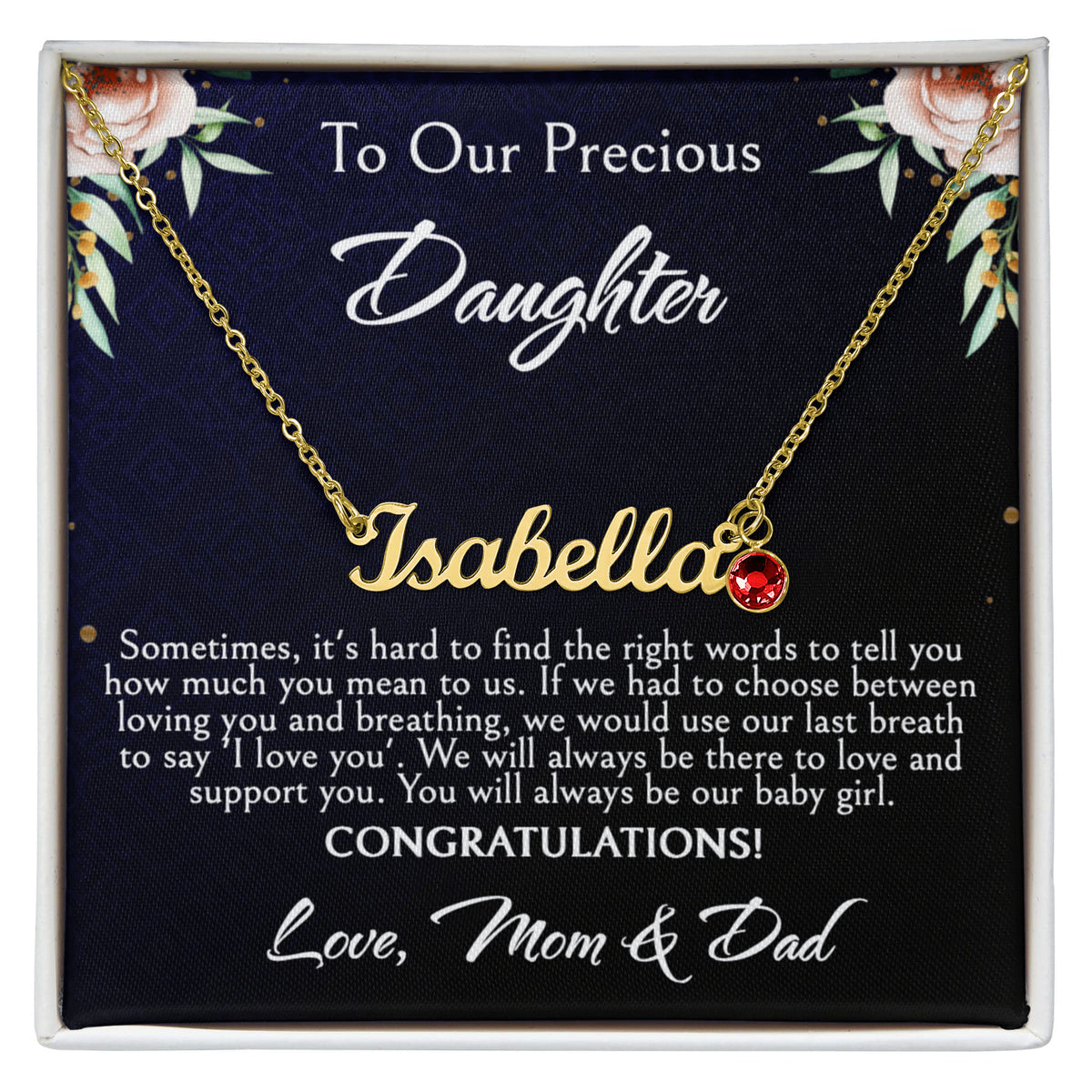 To Our Precious Daughter Custom Name Necklace, Sentimental Gift for Daughter, Heartfelt Message Jewelry, Birthday or Graduation Surprise