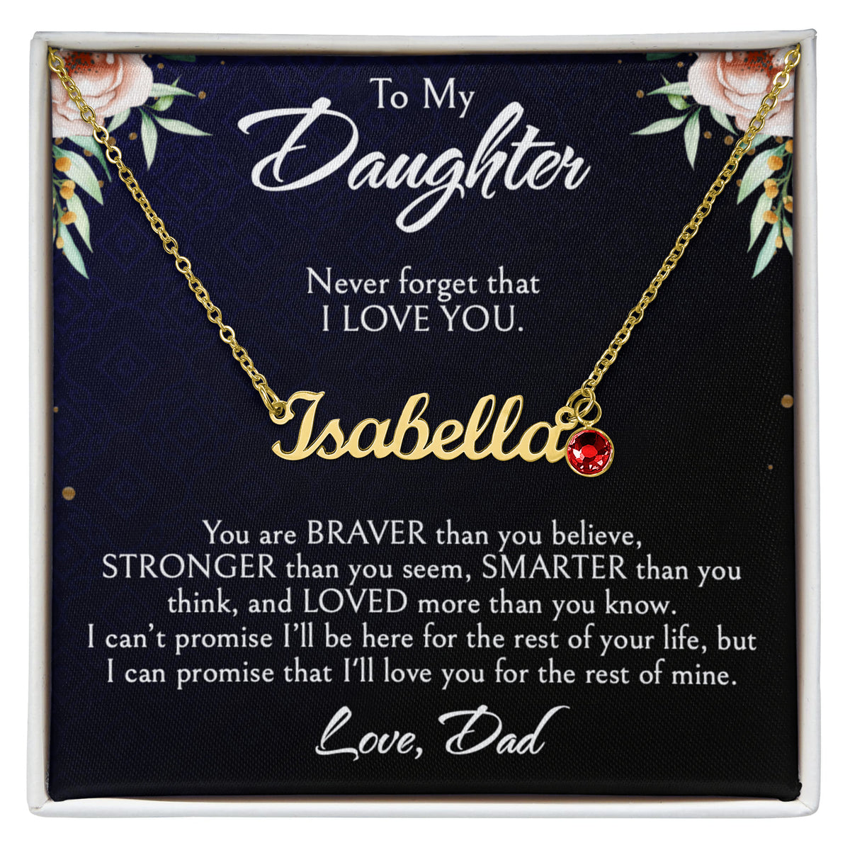 Custom Name Necklace for Daughter from Dad, Personalized Birthday Gift for Daughter, Unique Name Jewelry with Birthstone, Special Christmas Present
