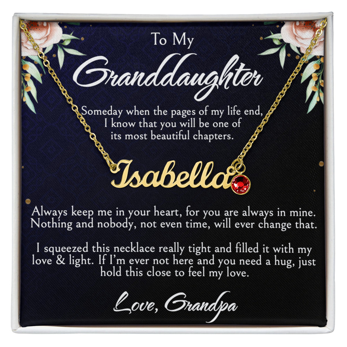 To My Granddaughter Necklace, Custom Name & Birthstone - Personalized Birthday, Graduation, Christmas Gift From Grandpa