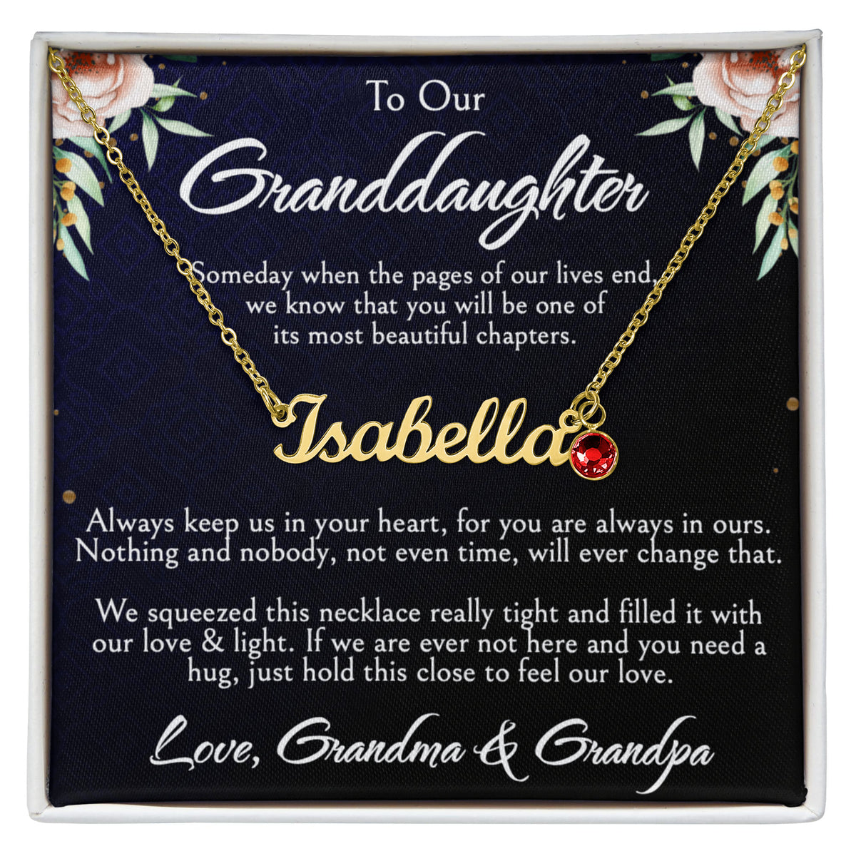 To Our Granddaughter Necklace, Custom Name with Birthstone, Birthday, Graduation, Christmas Gift From Grandma & Grandpa, Jewelry with LED Box & Message Card