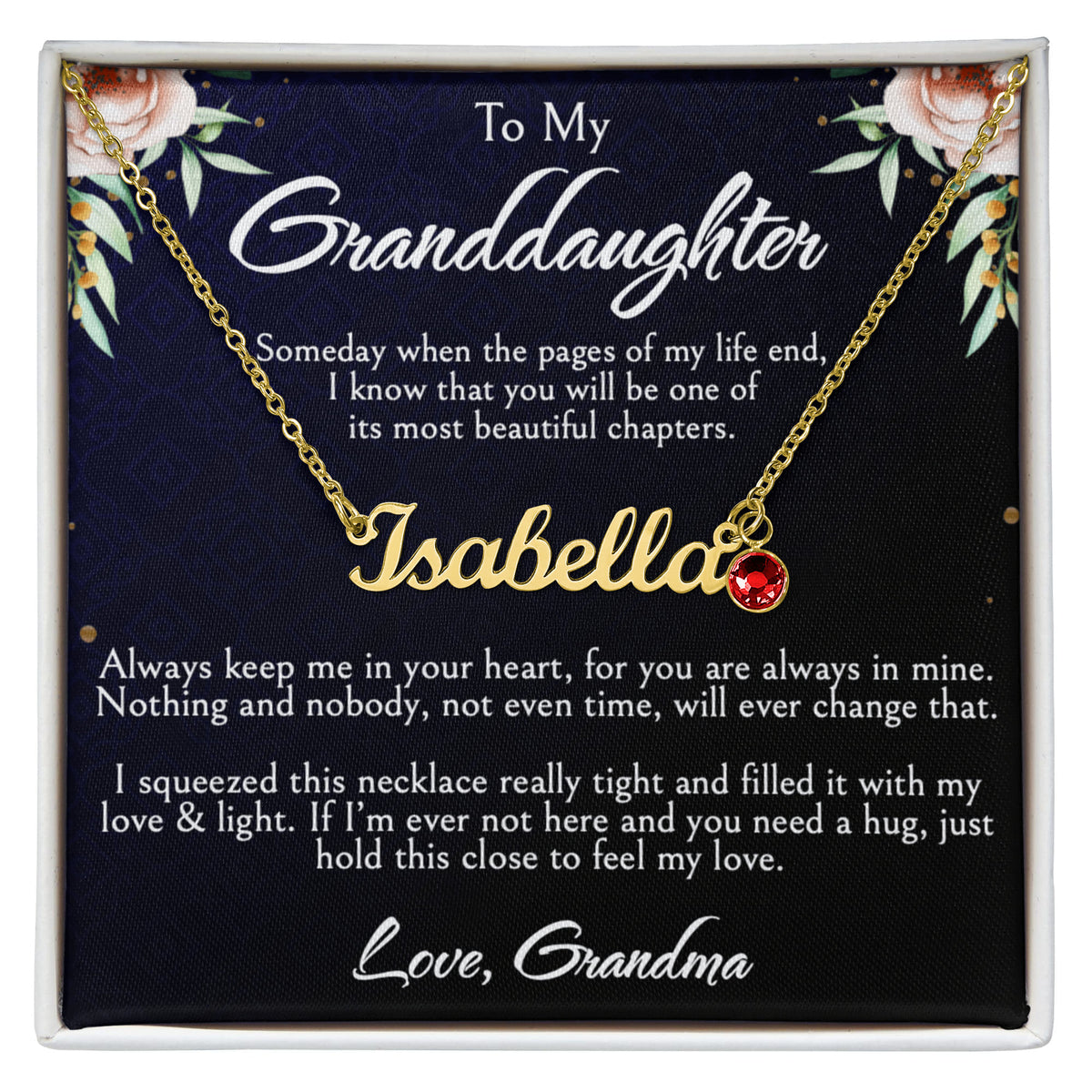 Custom Name Necklace with Birthstone, Personalised Granddaughter Gift, Birthday, Graduation, Christmas, Mother's Day Gift From Grandma, Jewelry with Message Card & LED Box