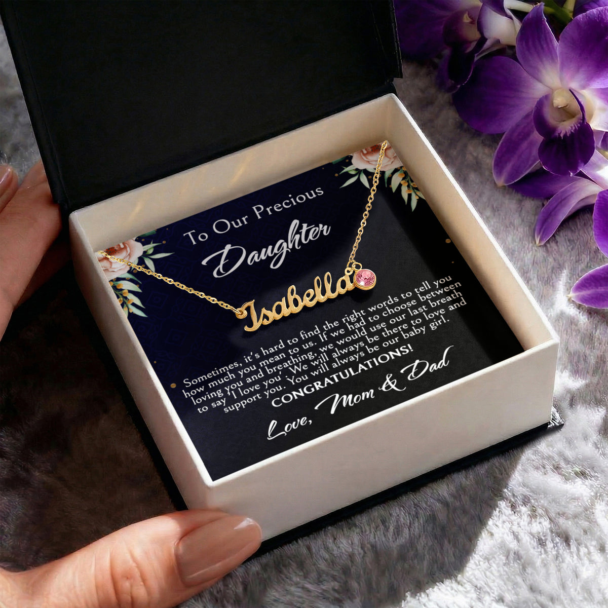 To Our Precious Daughter Custom Name Necklace, Sentimental Gift for Daughter, Heartfelt Message Jewelry, Birthday or Graduation Surprise