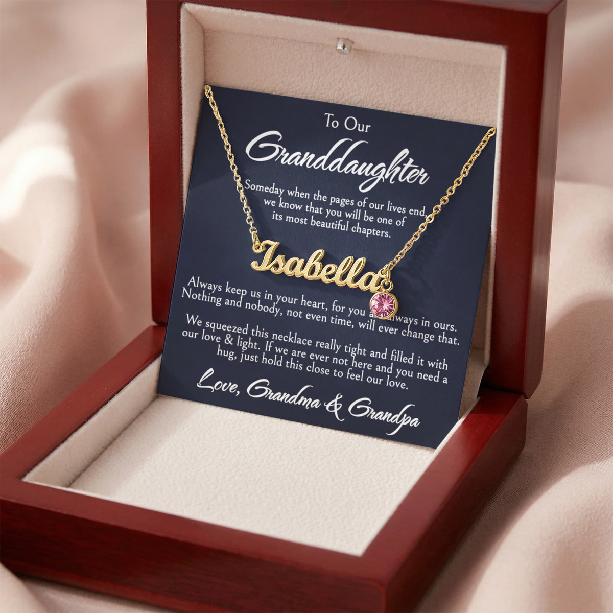 To Our Granddaughter Necklace, Custom Name with Birthstone, Birthday, Graduation, Christmas Gift From Grandma & Grandpa