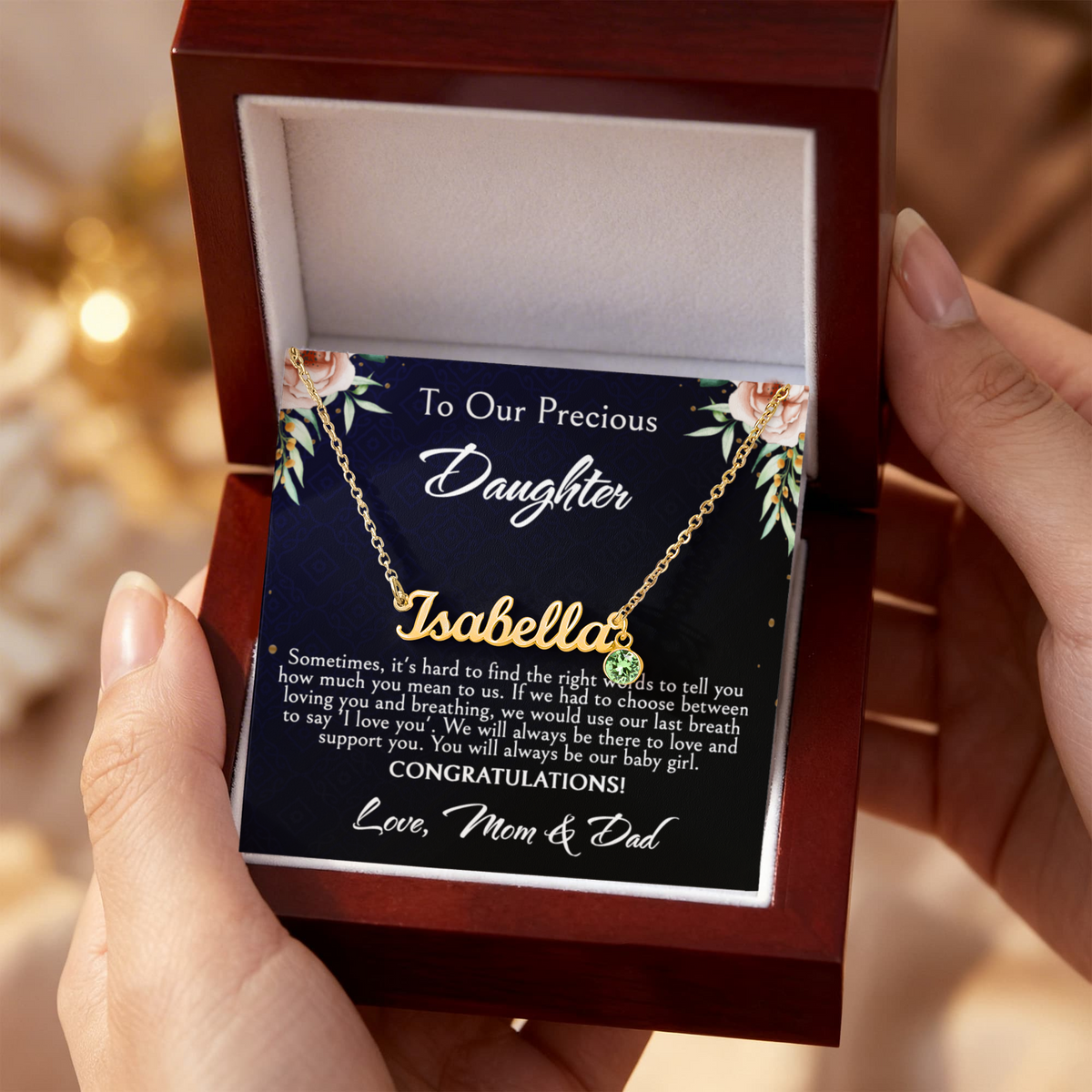 To Our Precious Daughter Custom Name Necklace, Sentimental Gift for Daughter, Heartfelt Message Jewelry, Birthday or Graduation Surprise