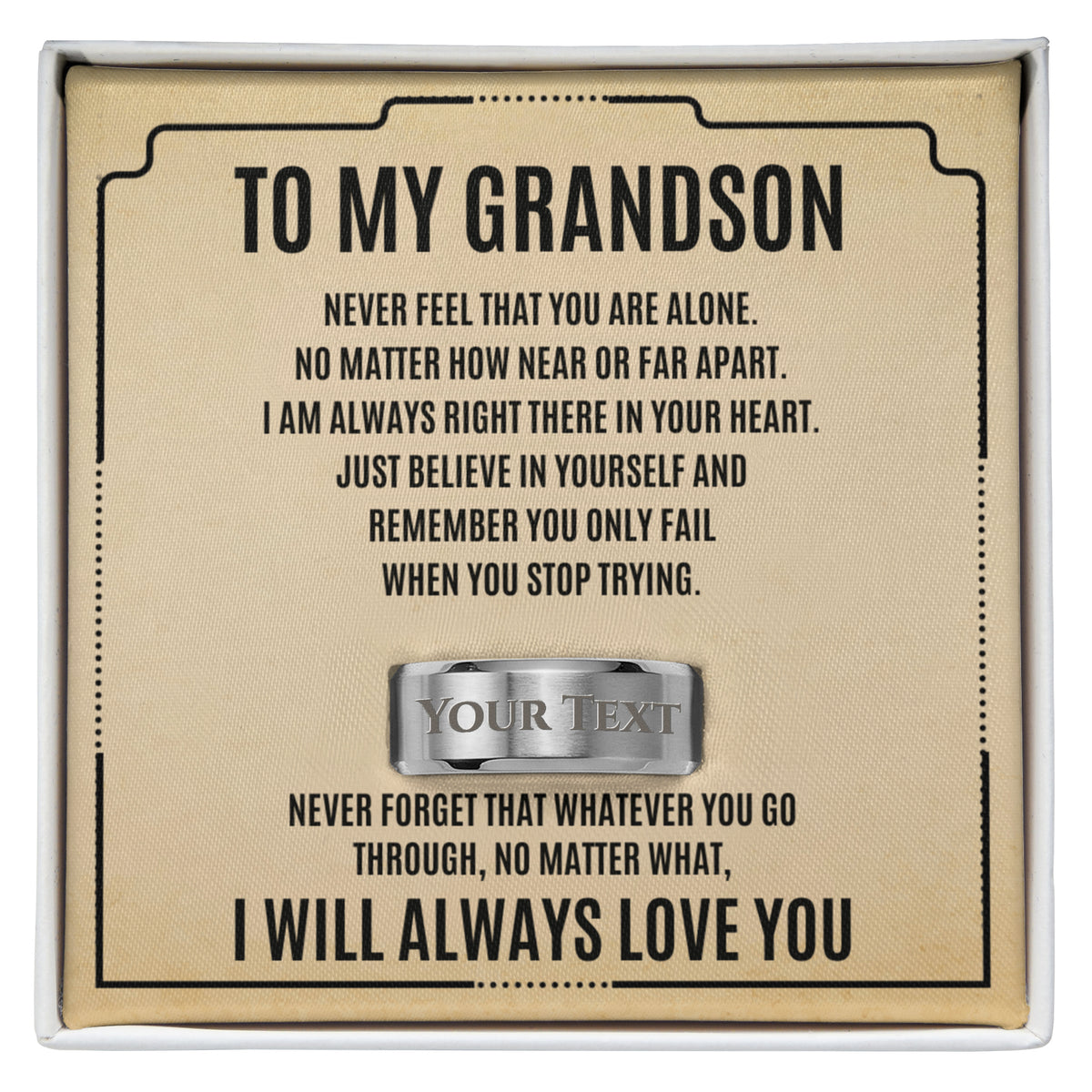 To My Grandson Personalized Ring from Grandma Grandpa, Custom Engraved Men's Band, Inspirational Grandson Gift, Birthday Graduation Gift