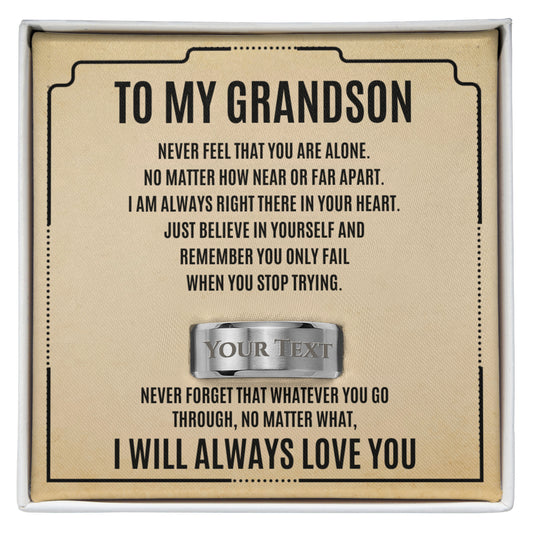 To My Grandson Personalized Ring from Grandma Grandpa, Custom Engraved Men's Band, Inspirational Grandson Gift, Birthday Graduation Gift