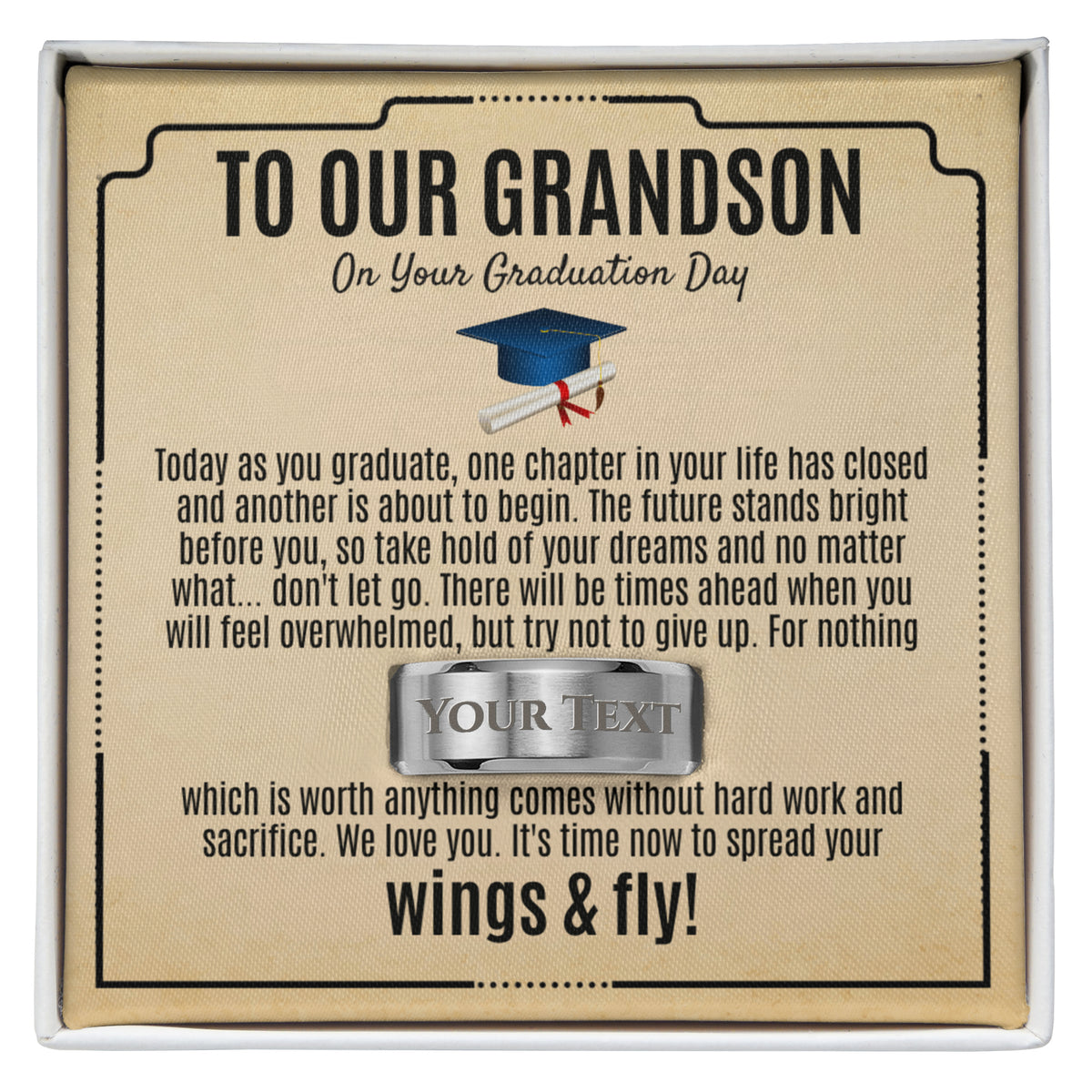 Grandson Graduation Gift from Grandma Grandpa, Best Graduation Gift for Grandson, Engraved Ring, Class of 2026, Grandson Gift