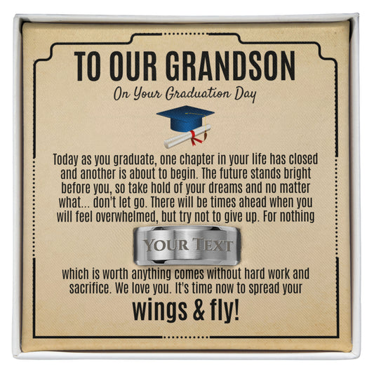 Grandson Graduation Gift from Grandma Grandpa, Best Graduation Gift for Grandson, Engraved Ring, Class of 2026, Grandson Gift