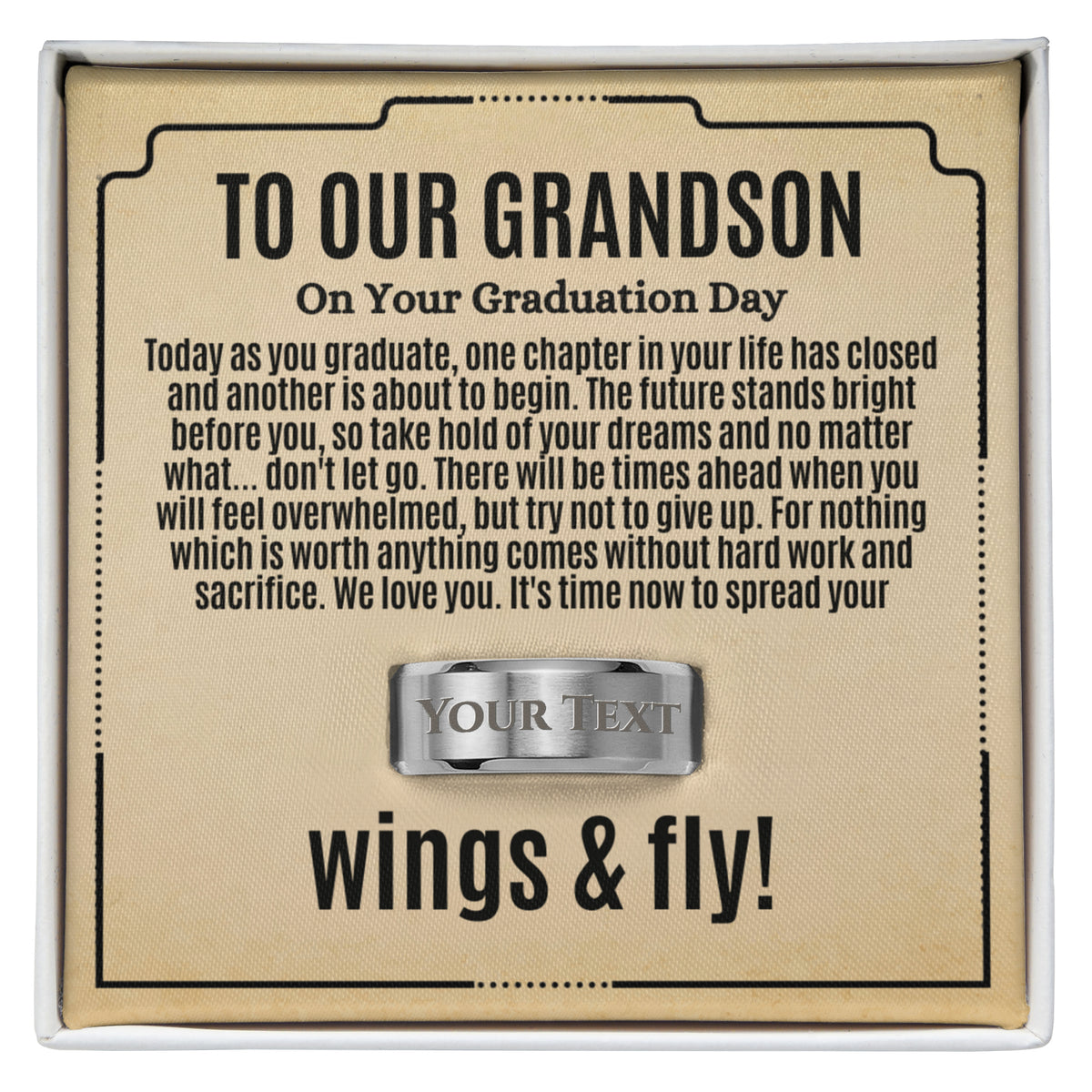 To Our Grandson Graduation Gift, Custom Engraved Men's Ring from Grandma Grandpa, Inspirational Graduation Jewelry, Class of 2026 Gift
