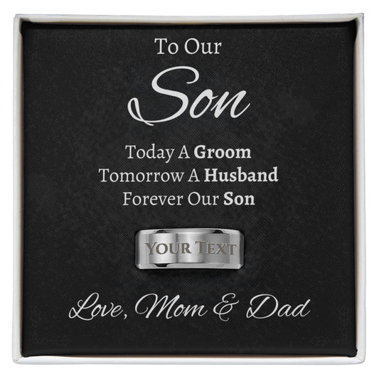 To Our Son on His Wedding Day Gift from Mom & Dad, Son Wedding Gifts Ideas, Today A Groom, Forever Our Son Unique Gift, Engraved Ring, WS01