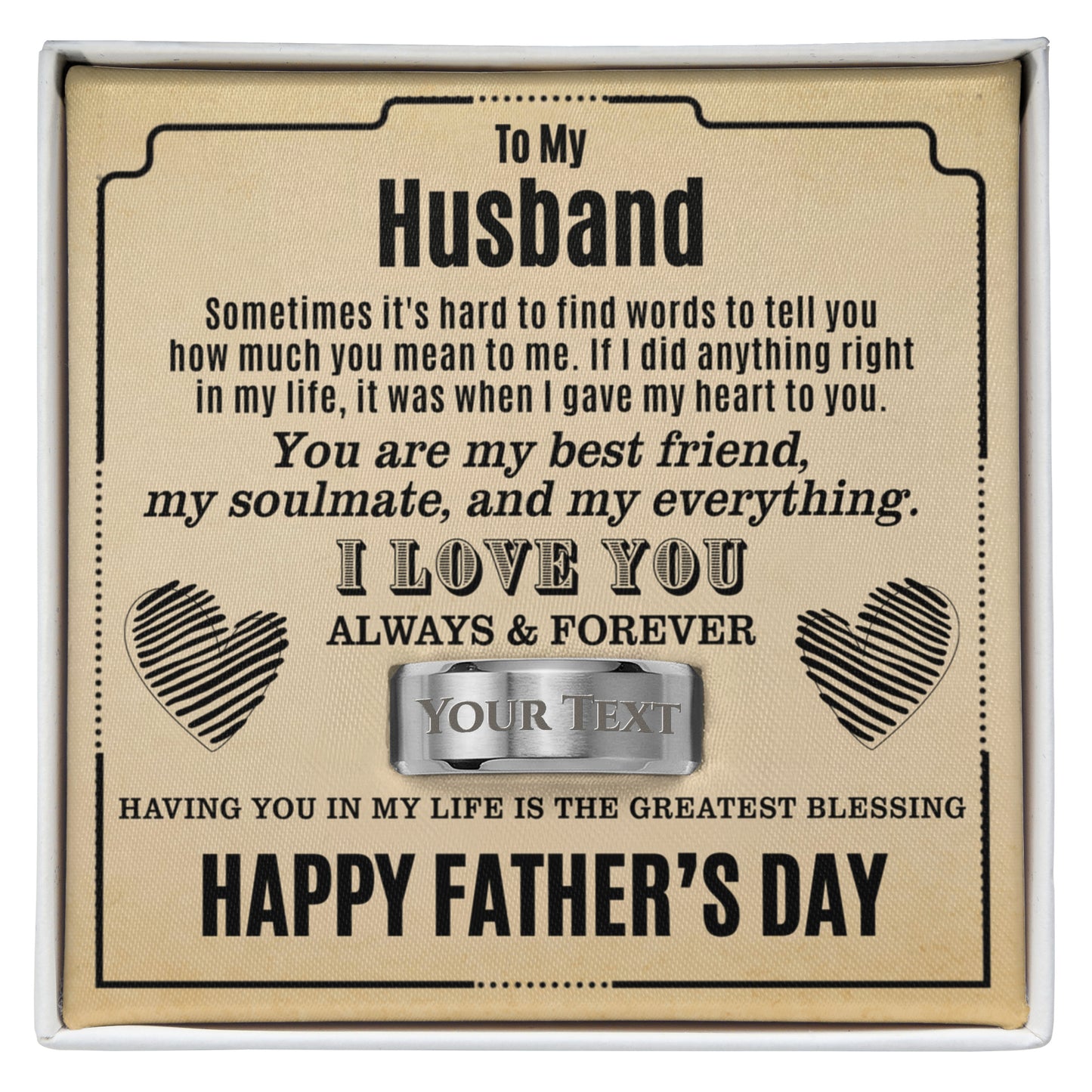 Father's Day Gift: To My Husband Engraved Men's Ring & Sentimental Keepsake Card