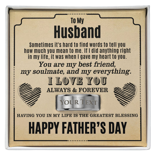Father's Day Gift: To My Husband Engraved Men's Ring & Sentimental Keepsake Card