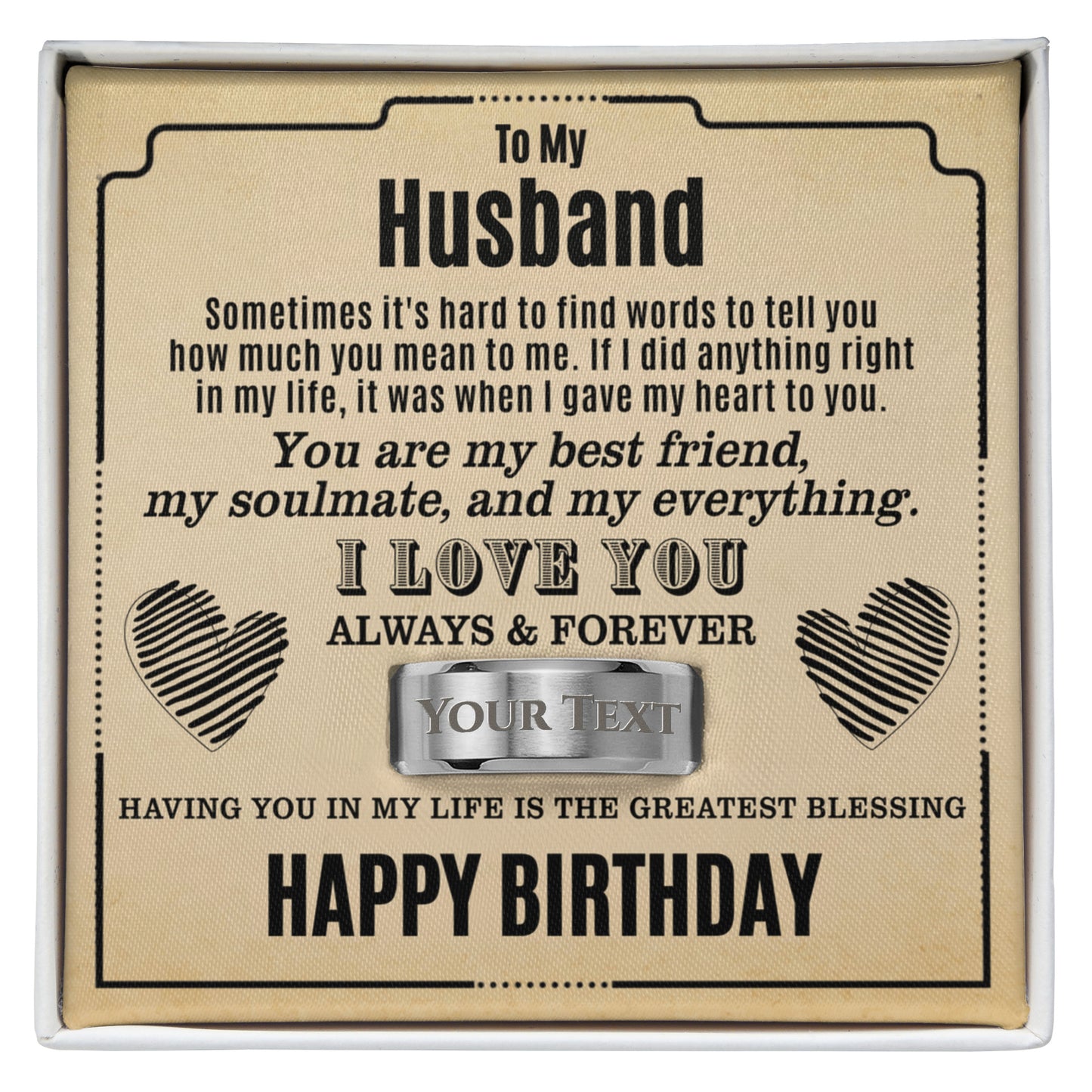 Personalized Husband Birthday Gift - Engraved Ring with "My Everything" Message Card